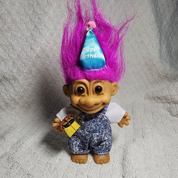 Vintage "Happy Birthday" Troll Doll, PURPLE Hair - Picture 1 of 3
